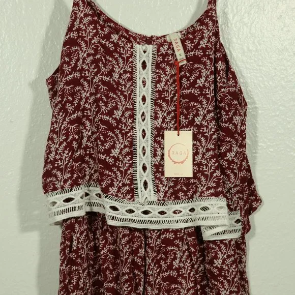 NWT RAGA Wild Love Crochet Trim Romper